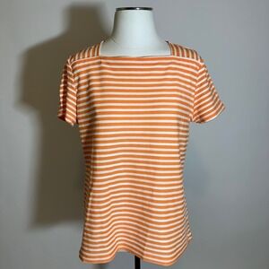 Liz Claiborne Orange/White Textured Stripe Square Neck Top Womens Size Medium M